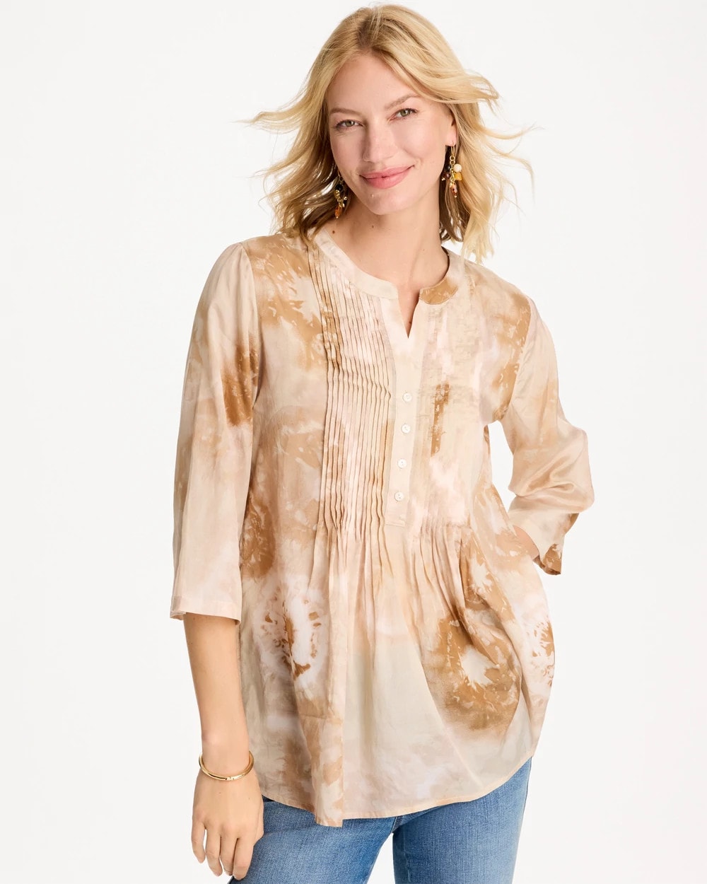 Chico's Recommended - Cotton-Blend Pintuck Tunic Sandstone