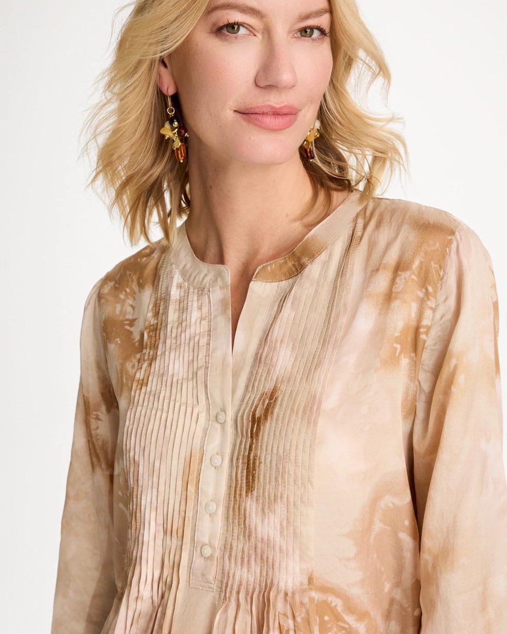 Chico's Recommended - Cotton-Blend Pintuck Tunic Sandstone