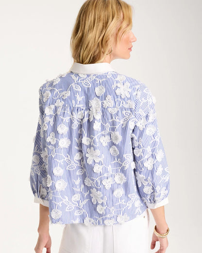 Chico's Latest - Cotton 3D Embroidered Striped Shirt Alabaster