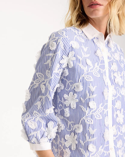 Chico's Latest - Cotton 3D Embroidered Striped Shirt Alabaster