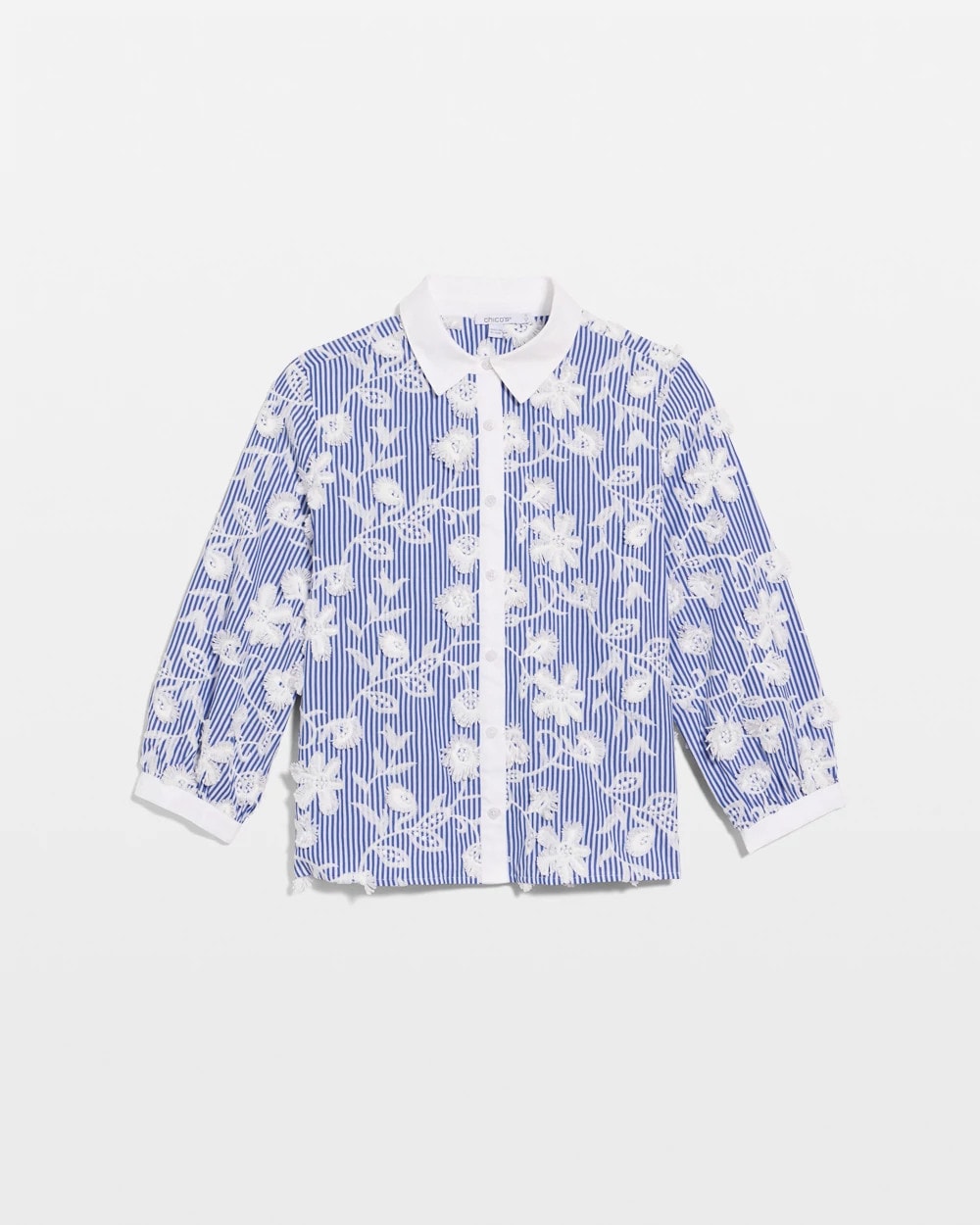 Chico's Latest - Cotton 3D Embroidered Striped Shirt Alabaster