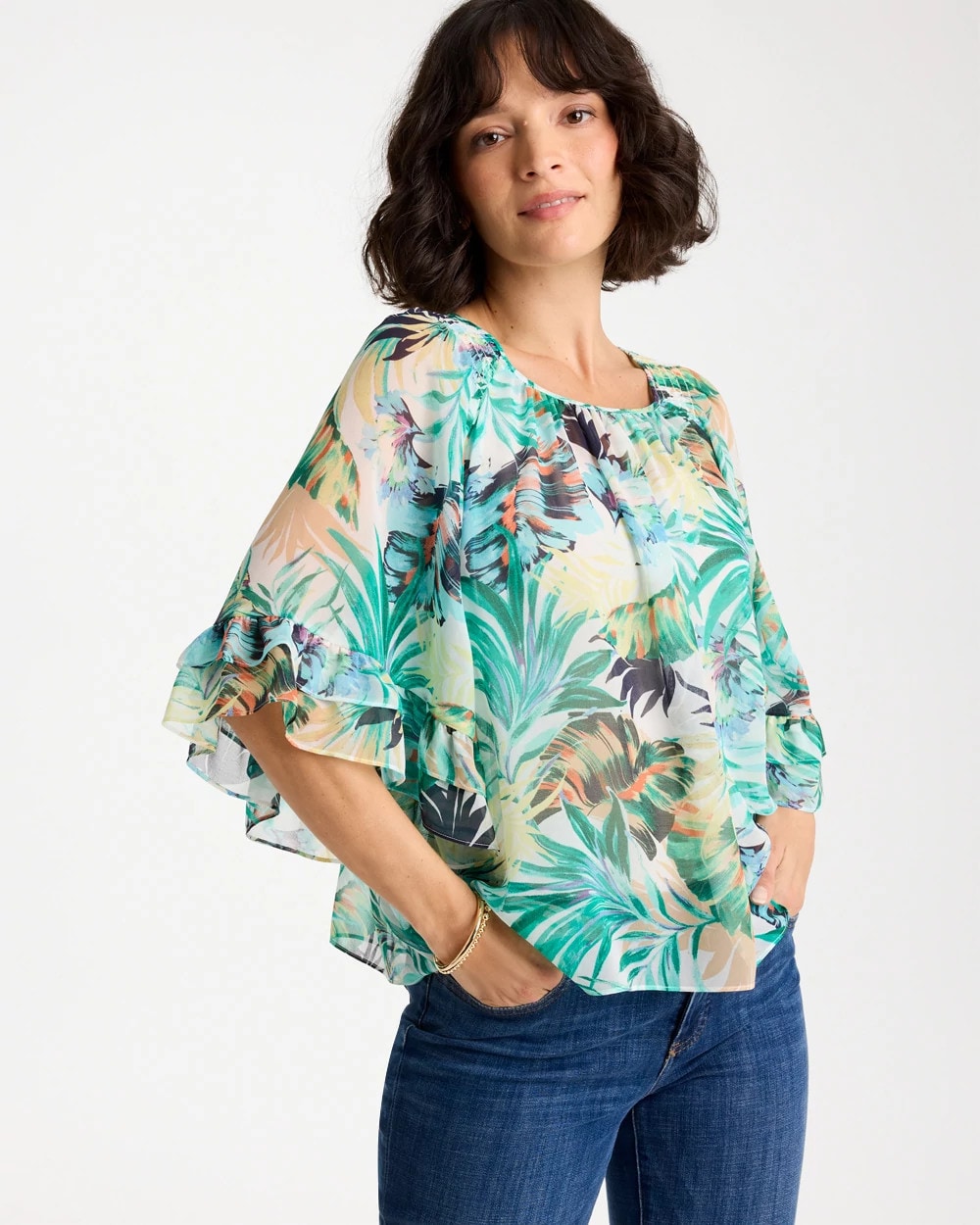 Chico's Smart Buy - Printed Georgette Swing Blouse Topanga Green