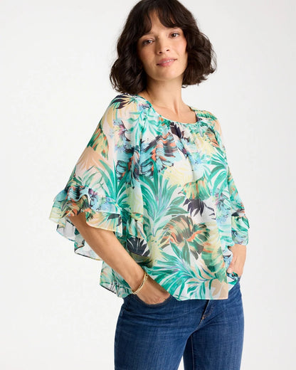Chico's Smart Buy - Printed Georgette Swing Blouse Topanga Green