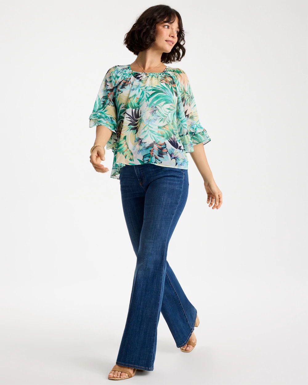 Chico's Smart Buy - Printed Georgette Swing Blouse Topanga Green