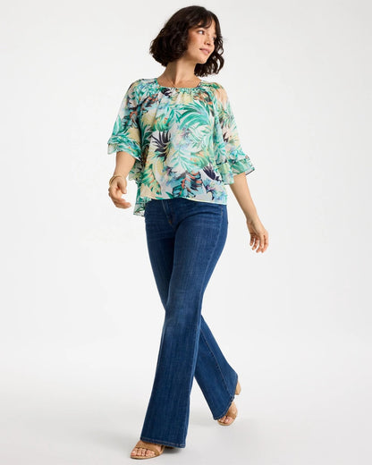 Chico's Smart Buy - Printed Georgette Swing Blouse Topanga Green
