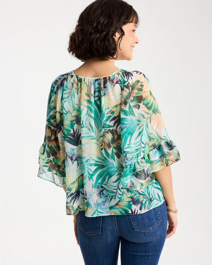 Chico's Smart Buy - Printed Georgette Swing Blouse Topanga Green