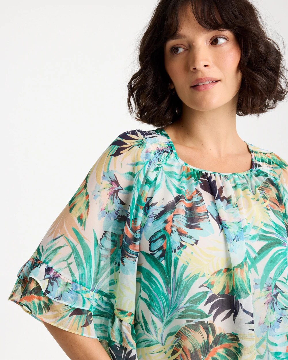 Chico's Smart Buy - Printed Georgette Swing Blouse Topanga Green