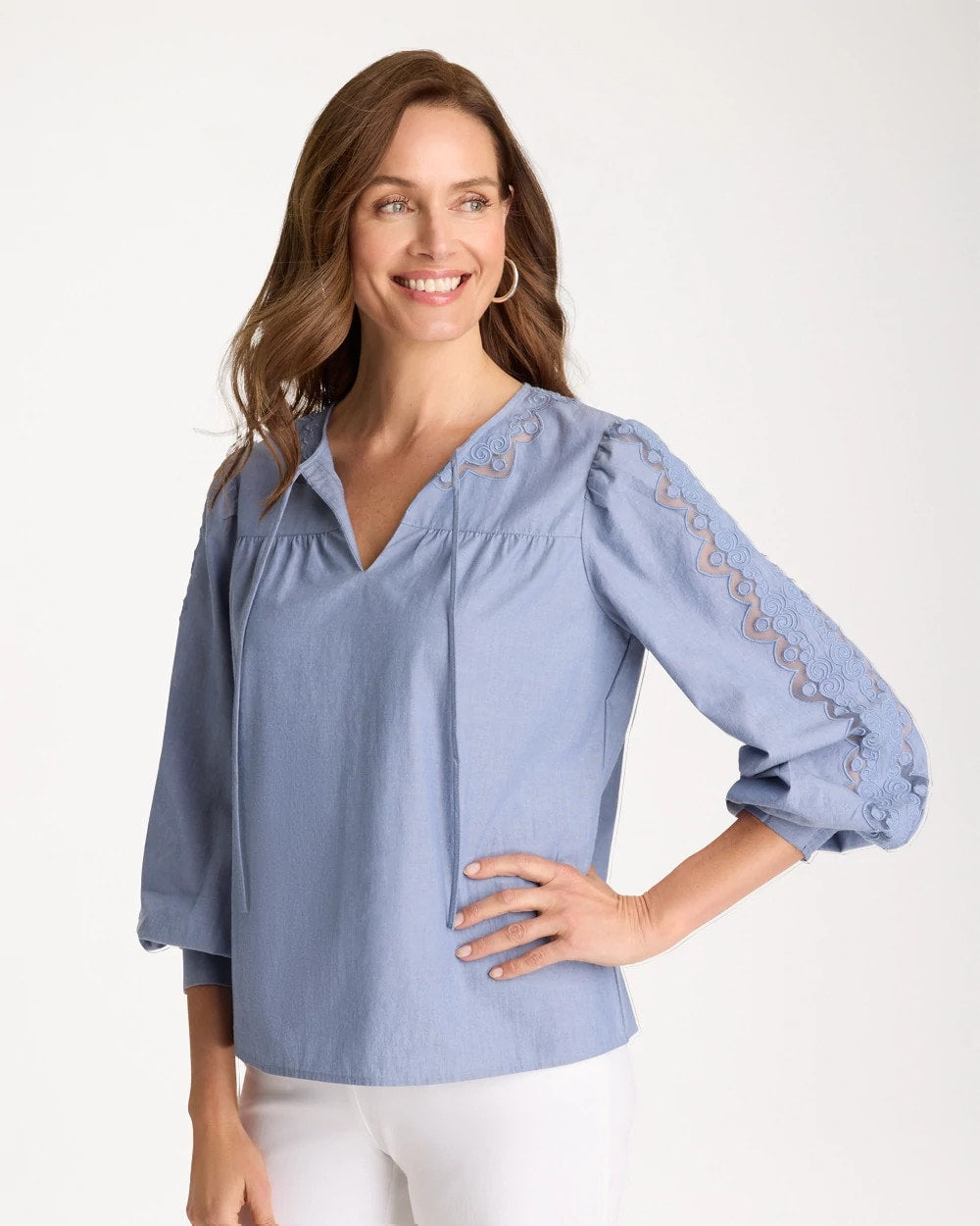 Chico's Special Offer - Chambray Lace Tie-Front Blouse Washed Indigo