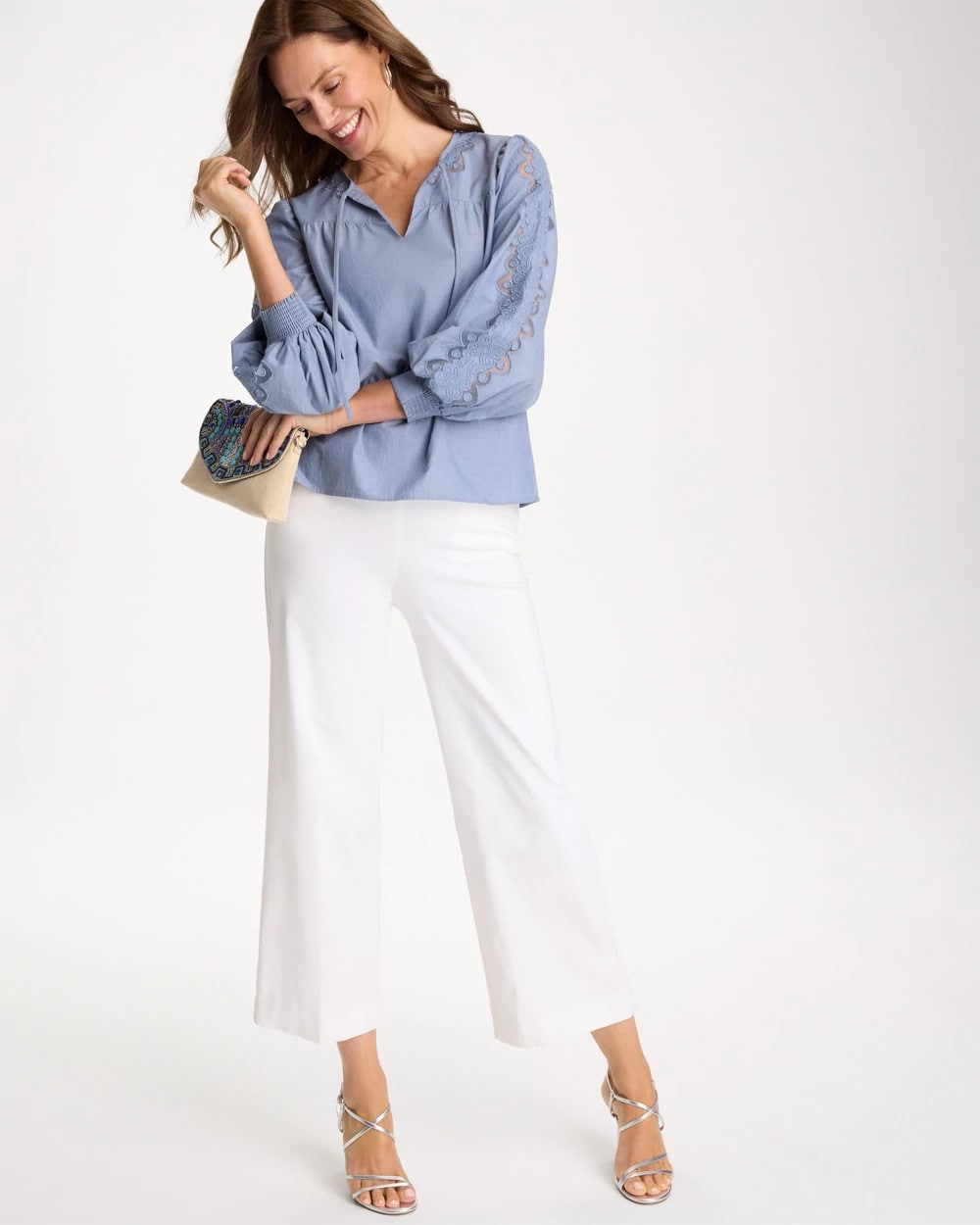 Chico's Special Offer - Chambray Lace Tie-Front Blouse Washed Indigo