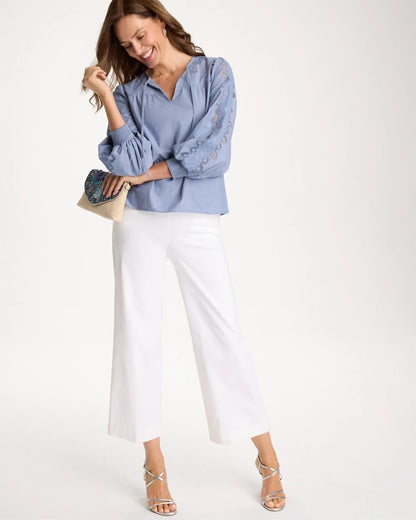 Chico's Special Offer - Chambray Lace Tie-Front Blouse Washed Indigo