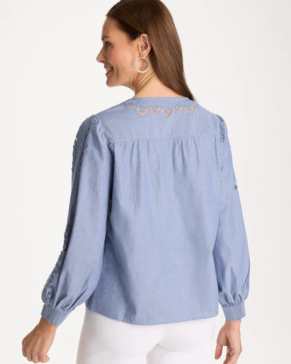 Chico's Special Offer - Chambray Lace Tie-Front Blouse Washed Indigo