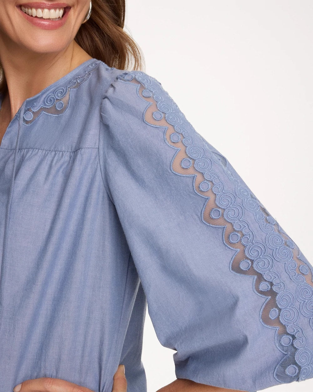 Chico's Special Offer - Chambray Lace Tie-Front Blouse Washed Indigo