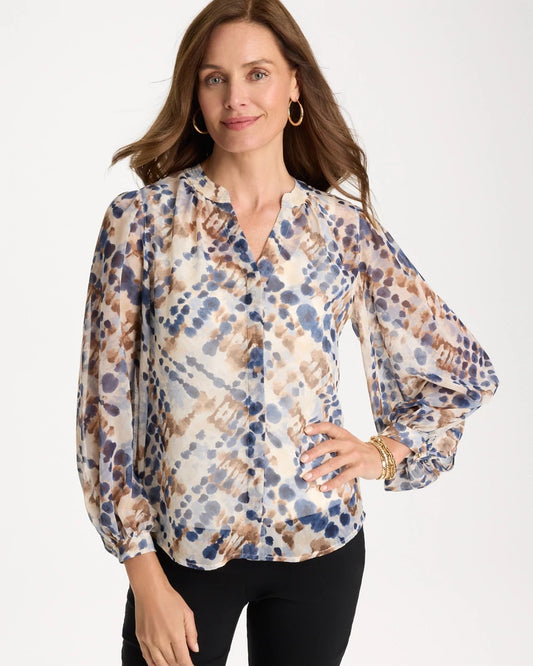 Chico's Essential - Georgette Printed Blouse Passport Blue