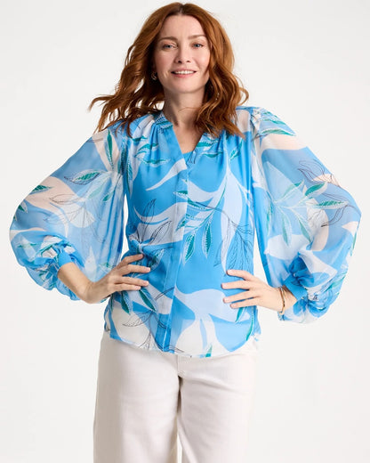 Chico's Quality - Georgette Printed Blouse Blue Tide