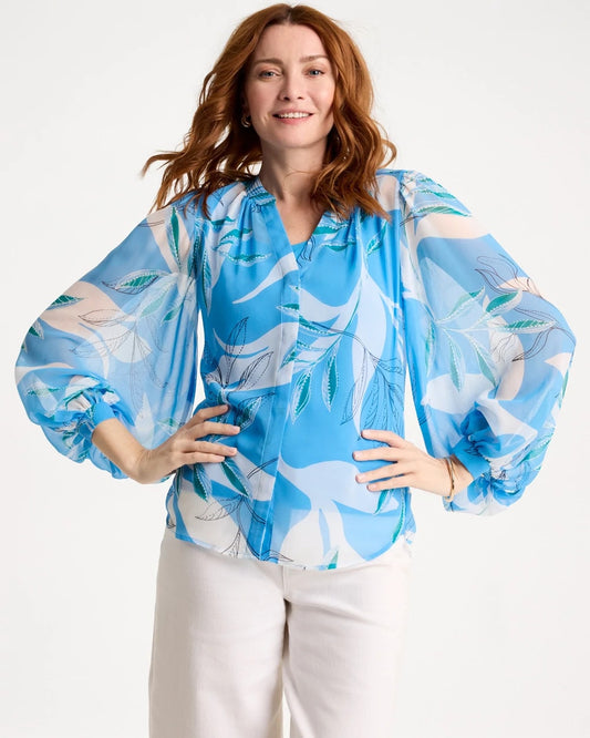 Chico's Quality - Georgette Printed Blouse Blue Tide