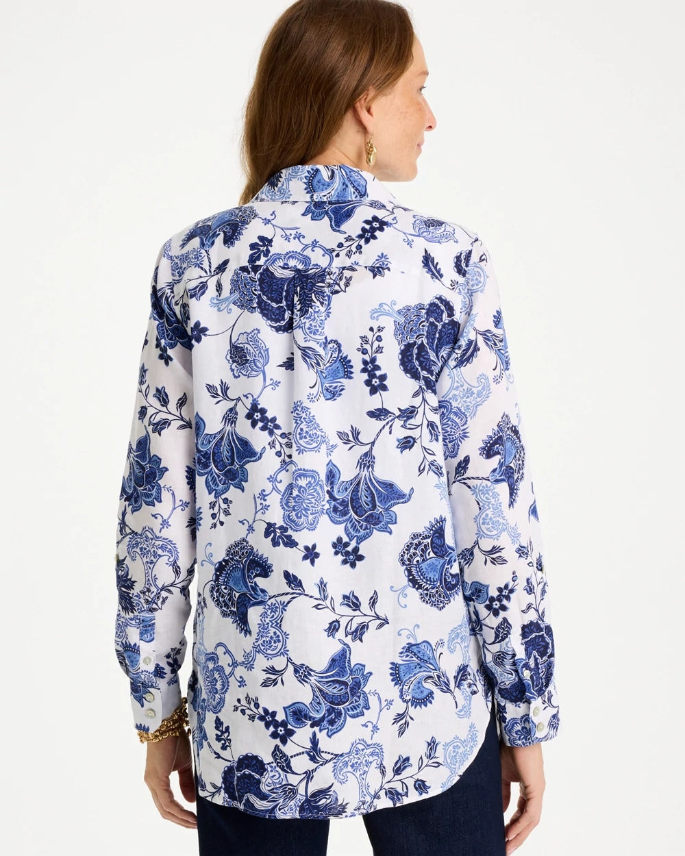 Chico's Customer Favorite - No Iron™ Linen Bloom Shirt Amparo Blue