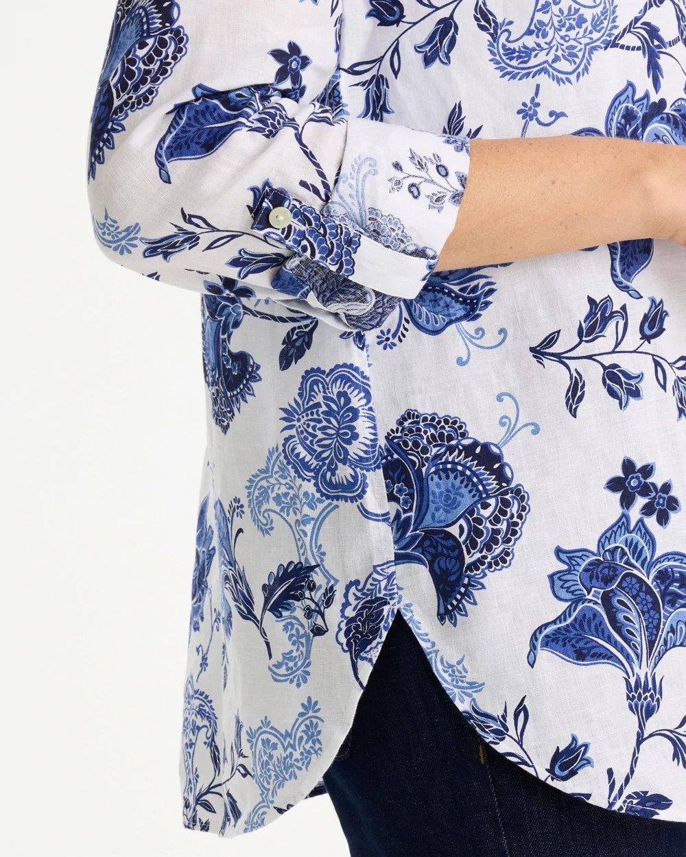 Chico's Customer Favorite - No Iron™ Linen Bloom Shirt Amparo Blue