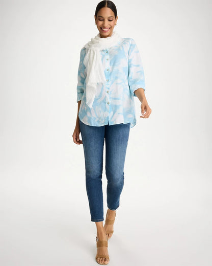 Chico's Quality - Tie-Dye No Iron Linen Shirt Blue Haven
