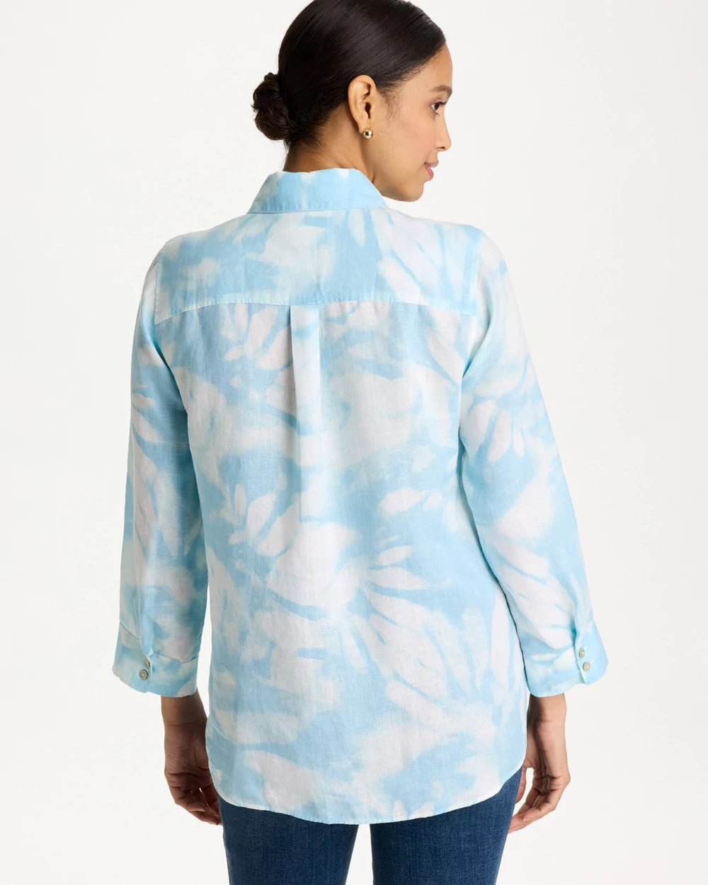 Chico's Quality - Tie-Dye No Iron Linen Shirt Blue Haven