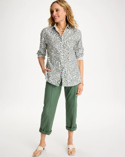 Chico's New - Printed No Iron Stretch Shirt Kelp Forest