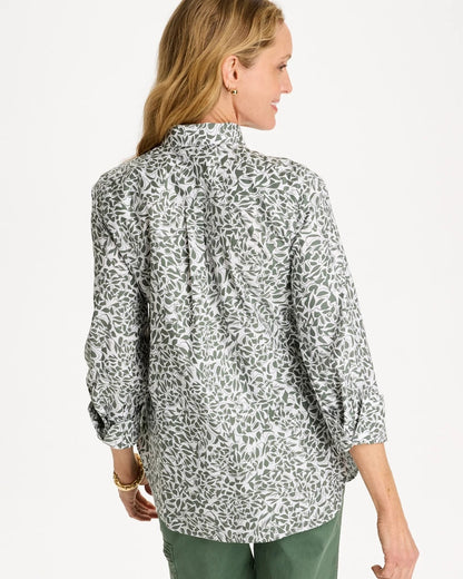 Chico's New - Printed No Iron Stretch Shirt Kelp Forest
