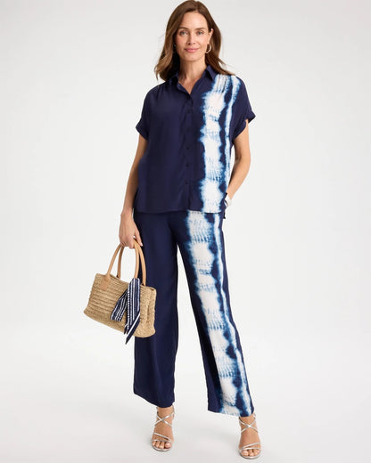 Chico's Value - Faux Silk Henley Colorblock Top Passport Blue