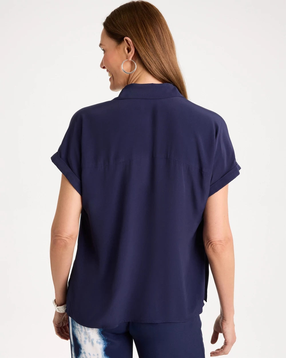 Chico's Value - Faux Silk Henley Colorblock Top Passport Blue