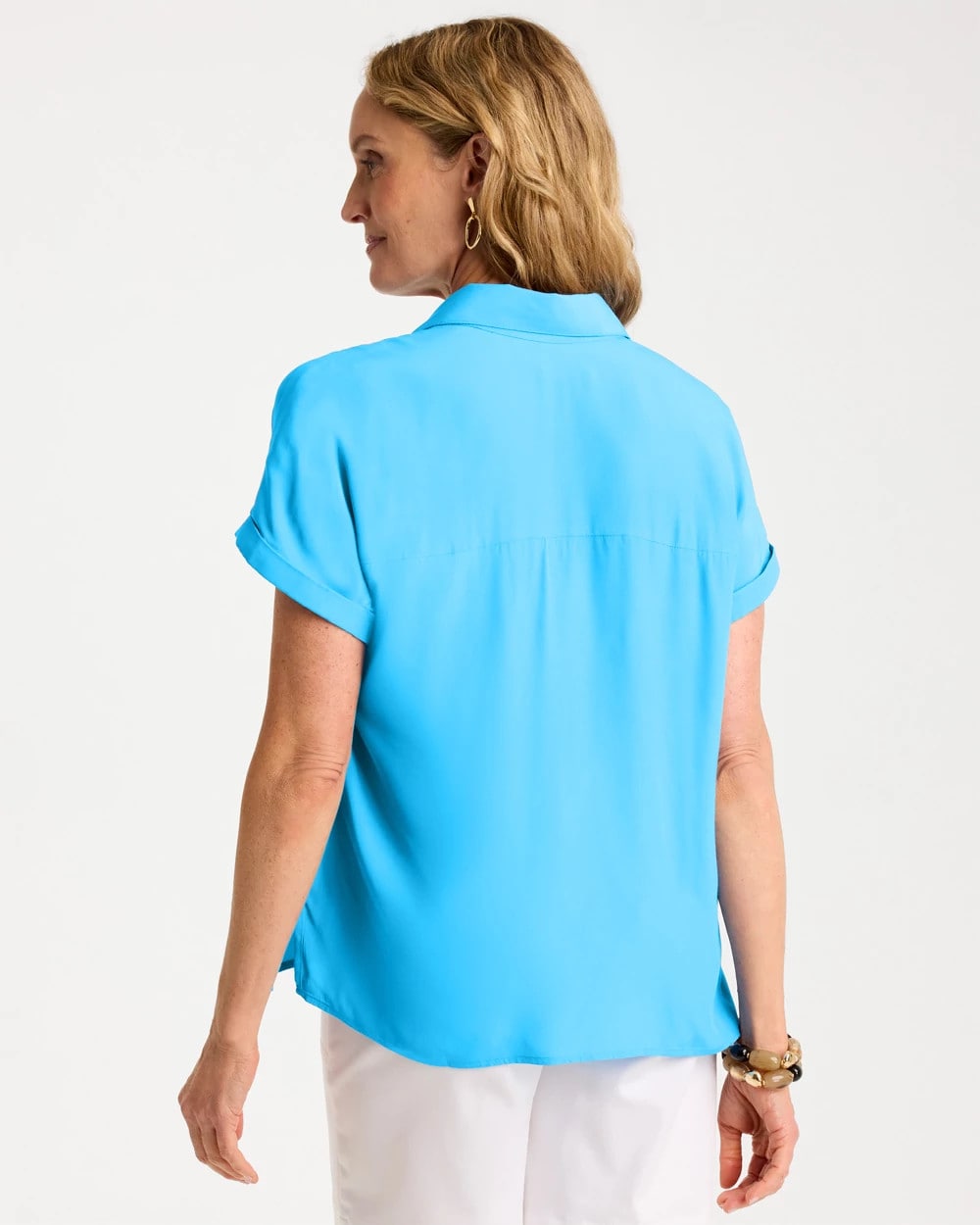 Chico's Popular - Faux Silk Henley Top Blue Tide