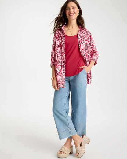 Chico's Deals - No Iron™ Linen Geo Print Shirt Cherry Lush