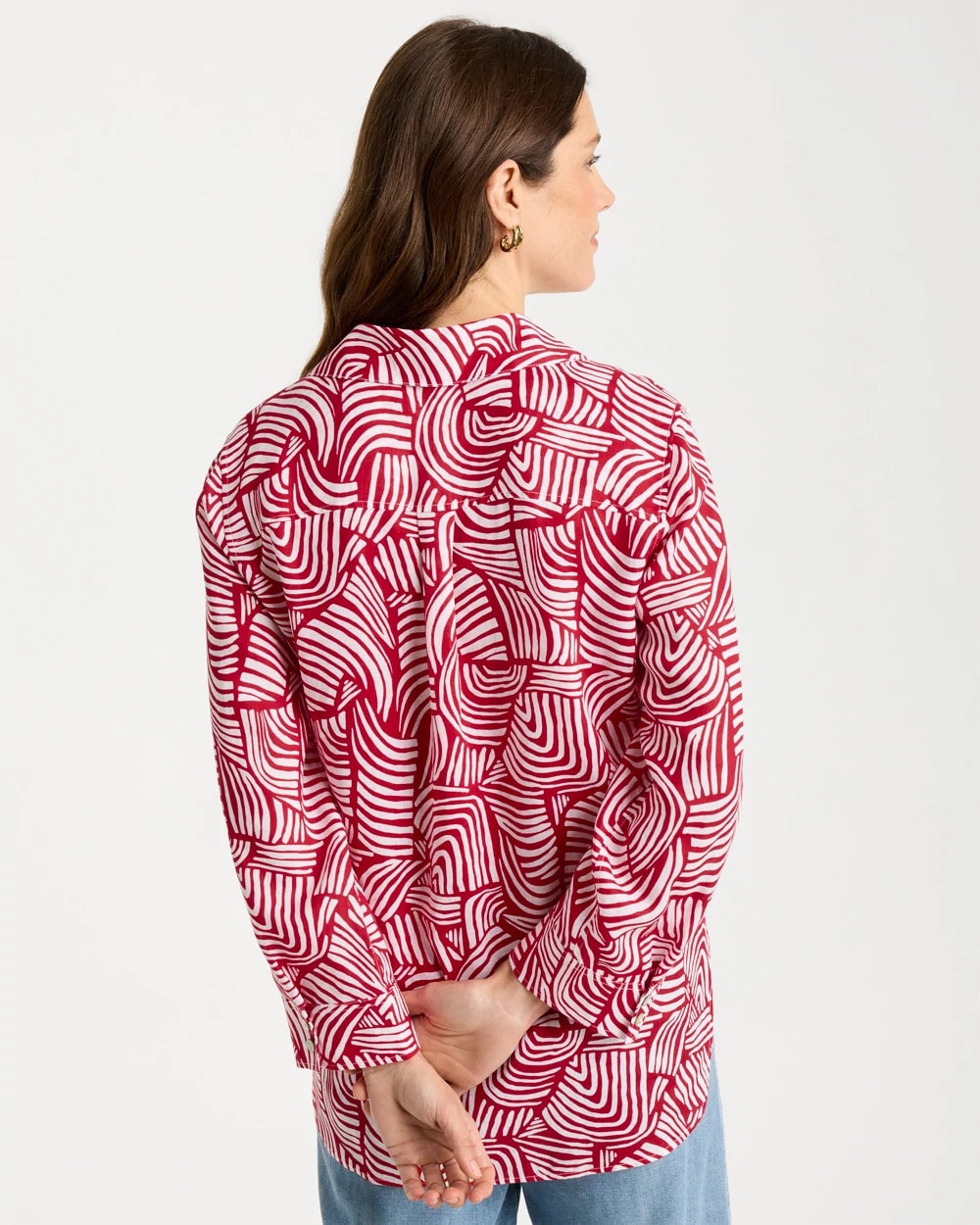 Chico's Deals - No Iron™ Linen Geo Print Shirt Cherry Lush