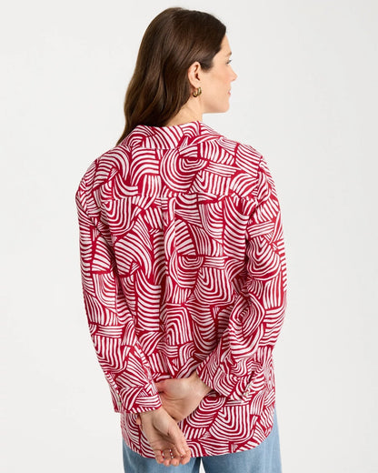 Chico's Deals - No Iron™ Linen Geo Print Shirt Cherry Lush