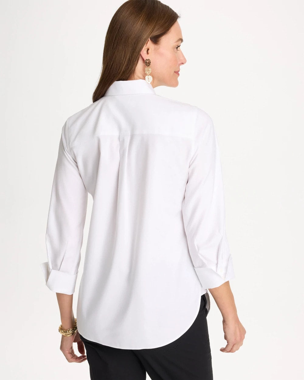 Chico's Premium - Placed Print No Iron Stretch Shirt Optic White