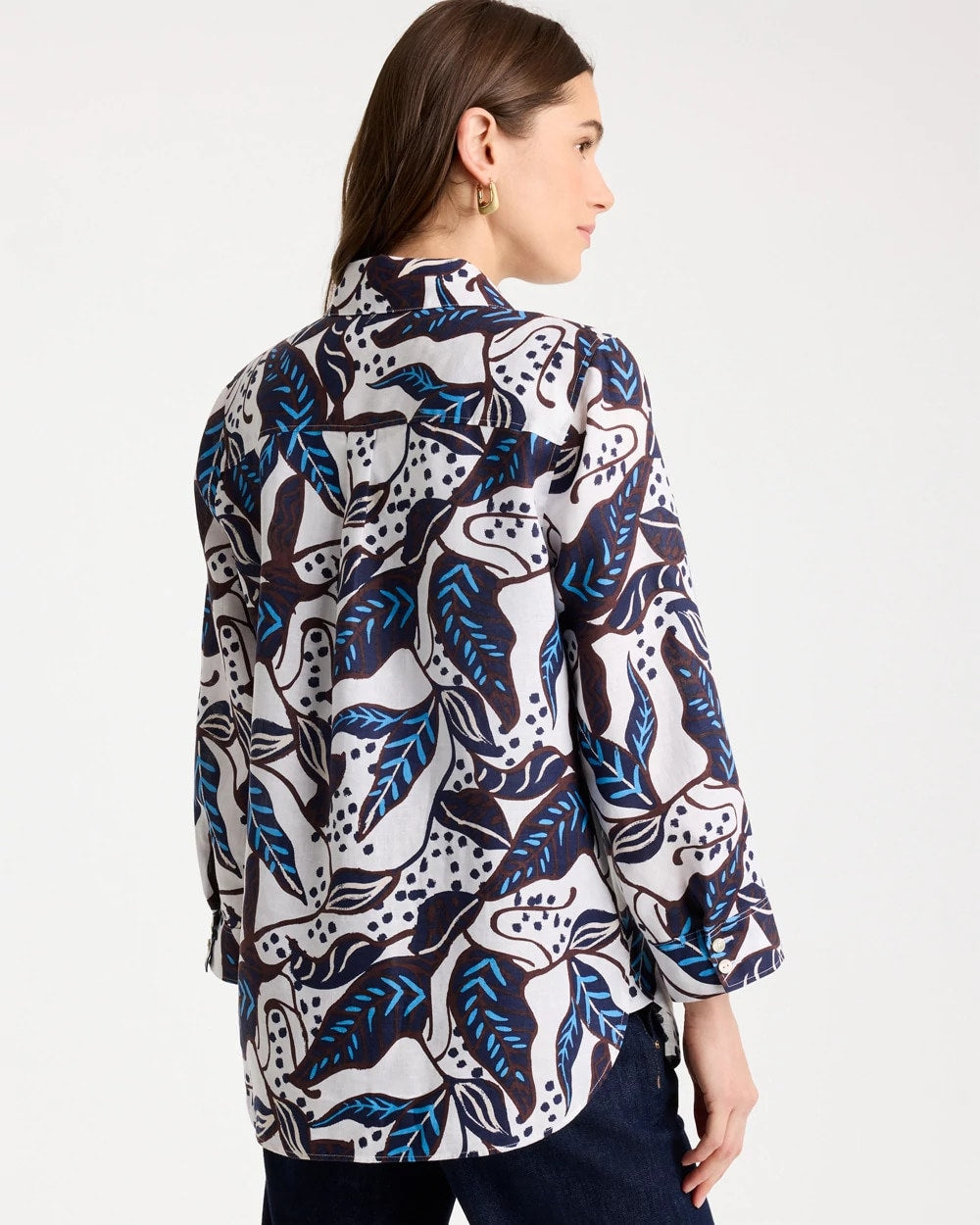 Chico's Quality - Printed No Iron Linen Shirt Passport Blue
