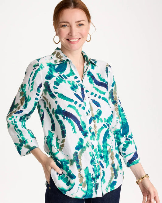 Chico's Best Seller - No Iron™ Athena Dye Linen Shirt Passport Blue