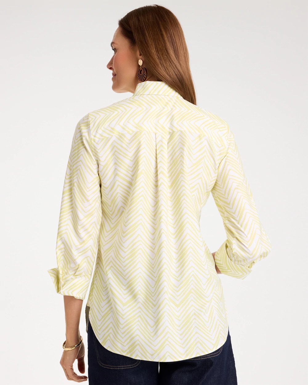 Chico's Top Pick - Chevron No Iron Stretch Shirt Soft Lime
