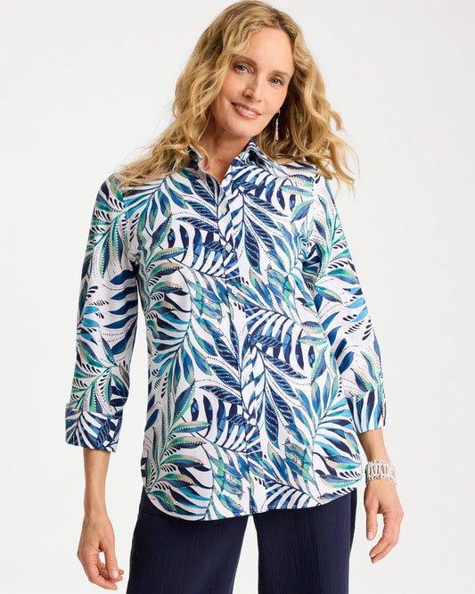 Chico's Featured - Palm No Iron Stretch Shirt Passport Blue