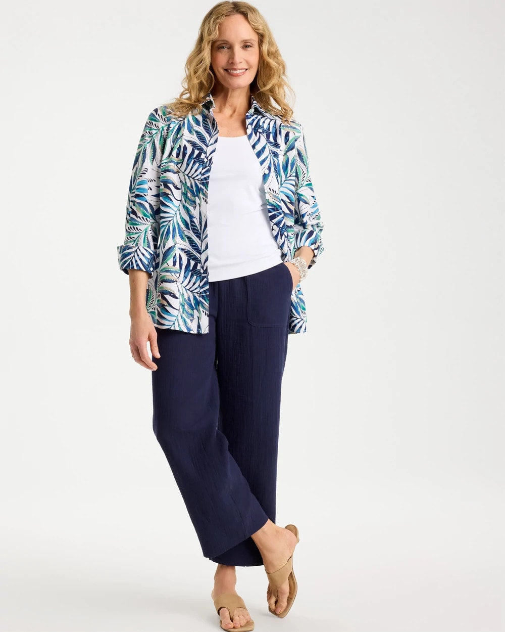 Chico's Featured - Palm No Iron Stretch Shirt Passport Blue