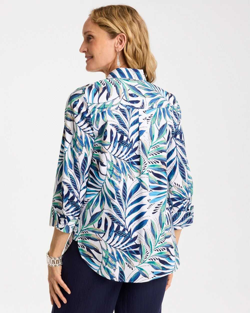 Chico's Featured - Palm No Iron Stretch Shirt Passport Blue