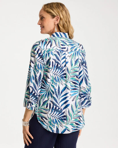 Chico's Featured - Palm No Iron Stretch Shirt Passport Blue