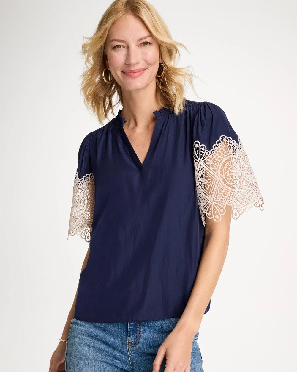 Chico's Sale - Sea Island Crochet Lace Blouse Passport Blue