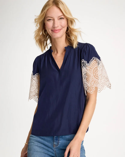 Chico's Sale - Sea Island Crochet Lace Blouse Passport Blue