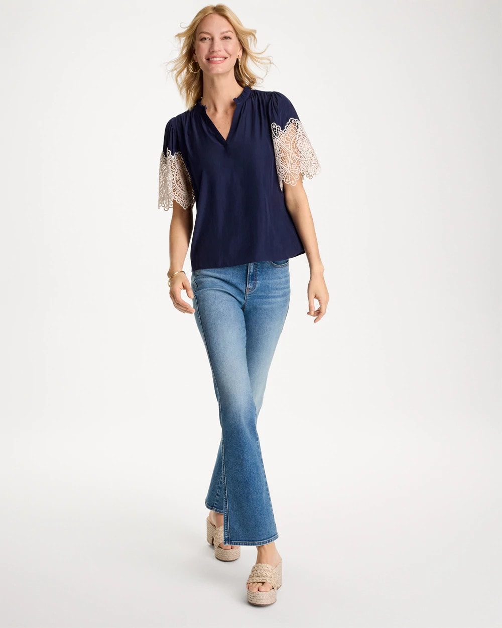 Chico's Sale - Sea Island Crochet Lace Blouse Passport Blue