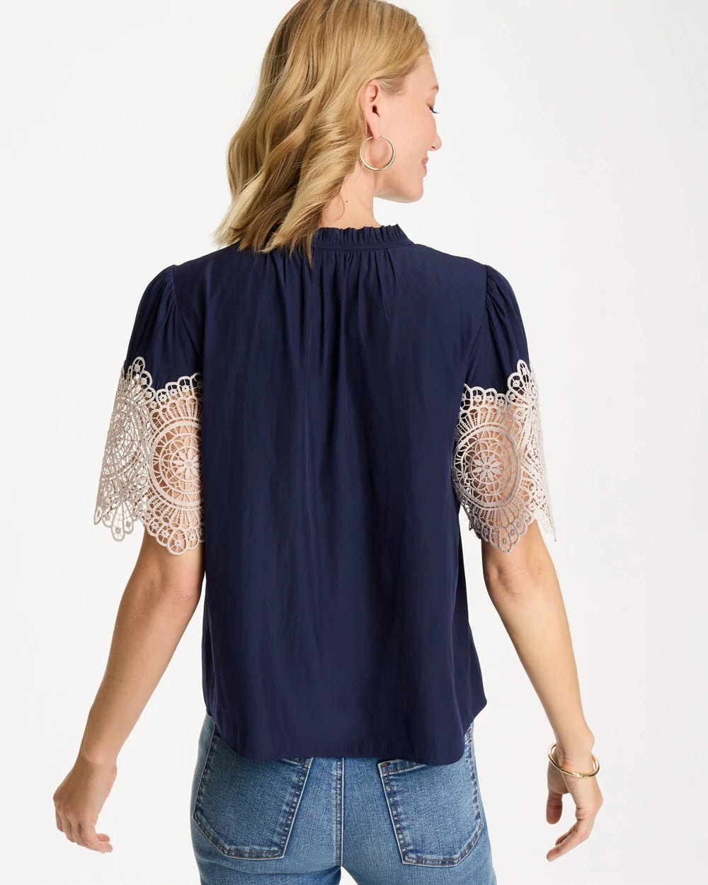 Chico's Sale - Sea Island Crochet Lace Blouse Passport Blue