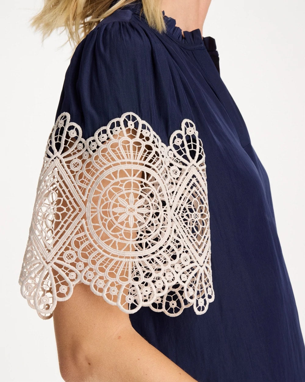 Chico's Sale - Sea Island Crochet Lace Blouse Passport Blue
