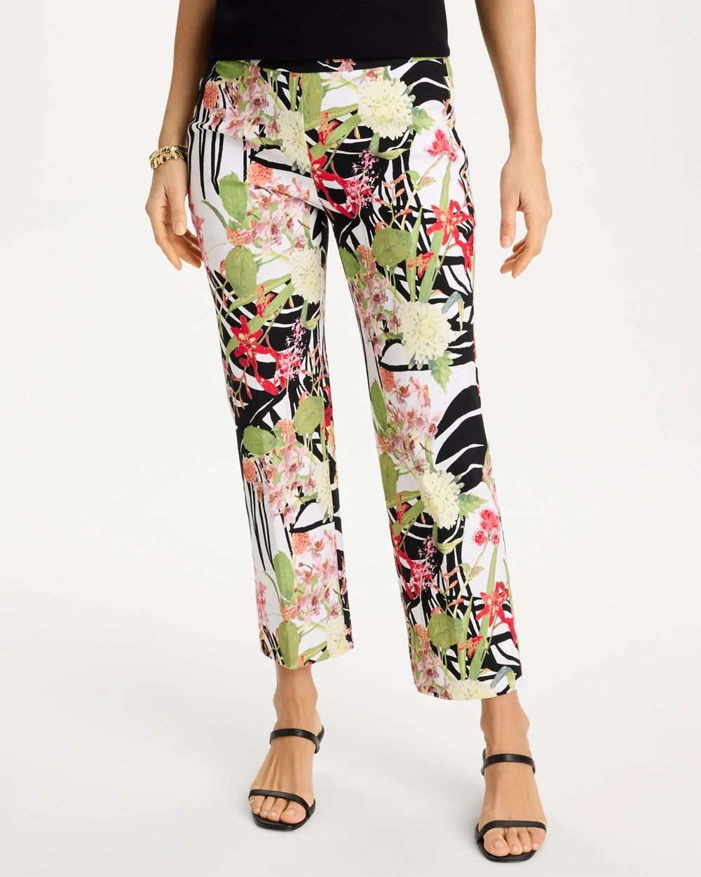 Chico's Best Seller - Tropical Nights Brigitte™ Straight Crop Pant Black