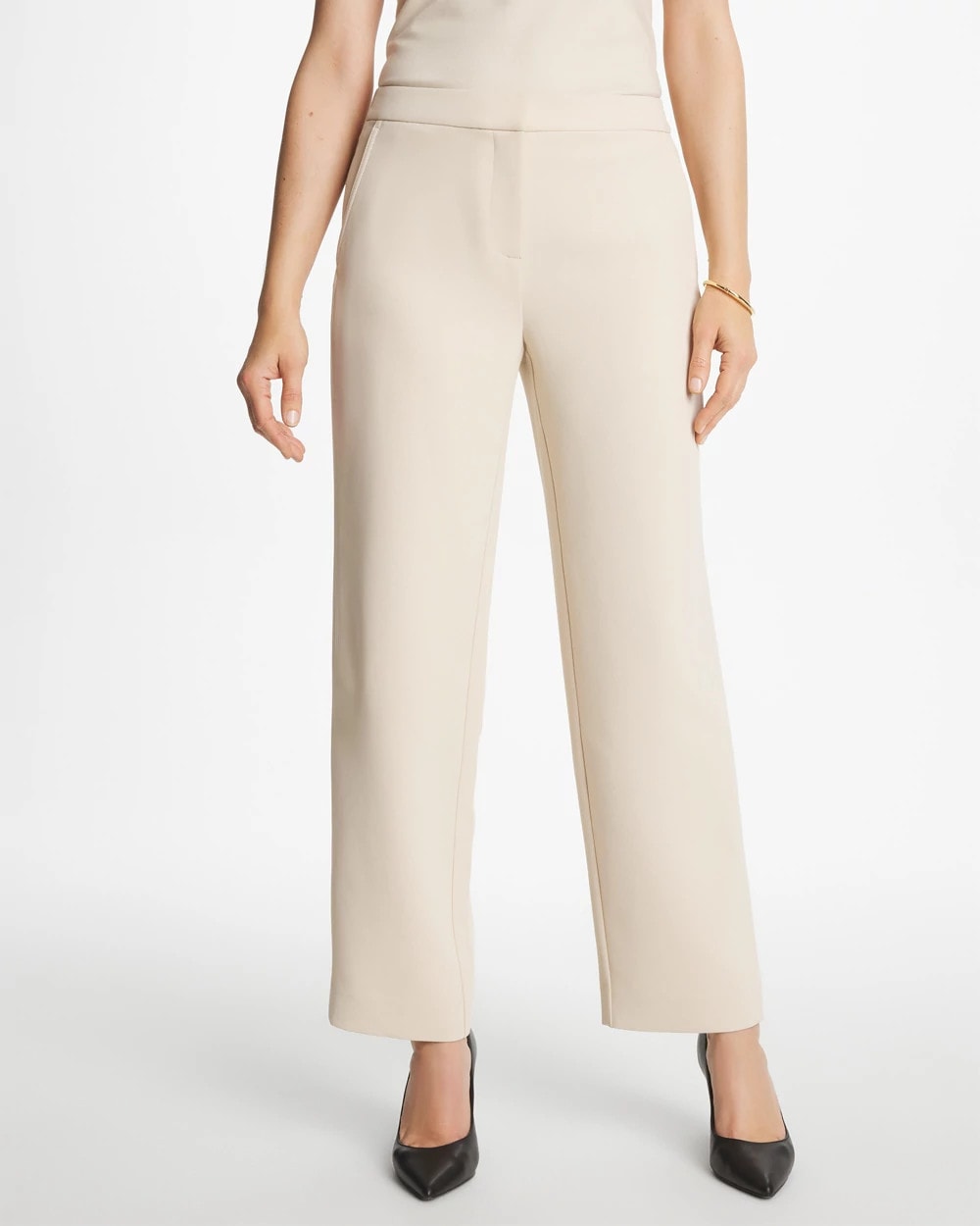 Chico's Trending - Textured Straight Tapered Ankle Pants Pale Sand