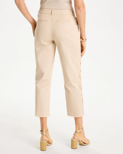 Chico's Signature - Relaxed Embroidered Fray Crop Pant Pale Sand