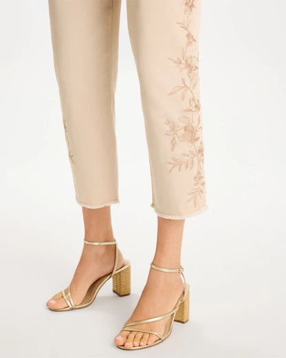 Chico's Signature - Relaxed Embroidered Fray Crop Pant Pale Sand