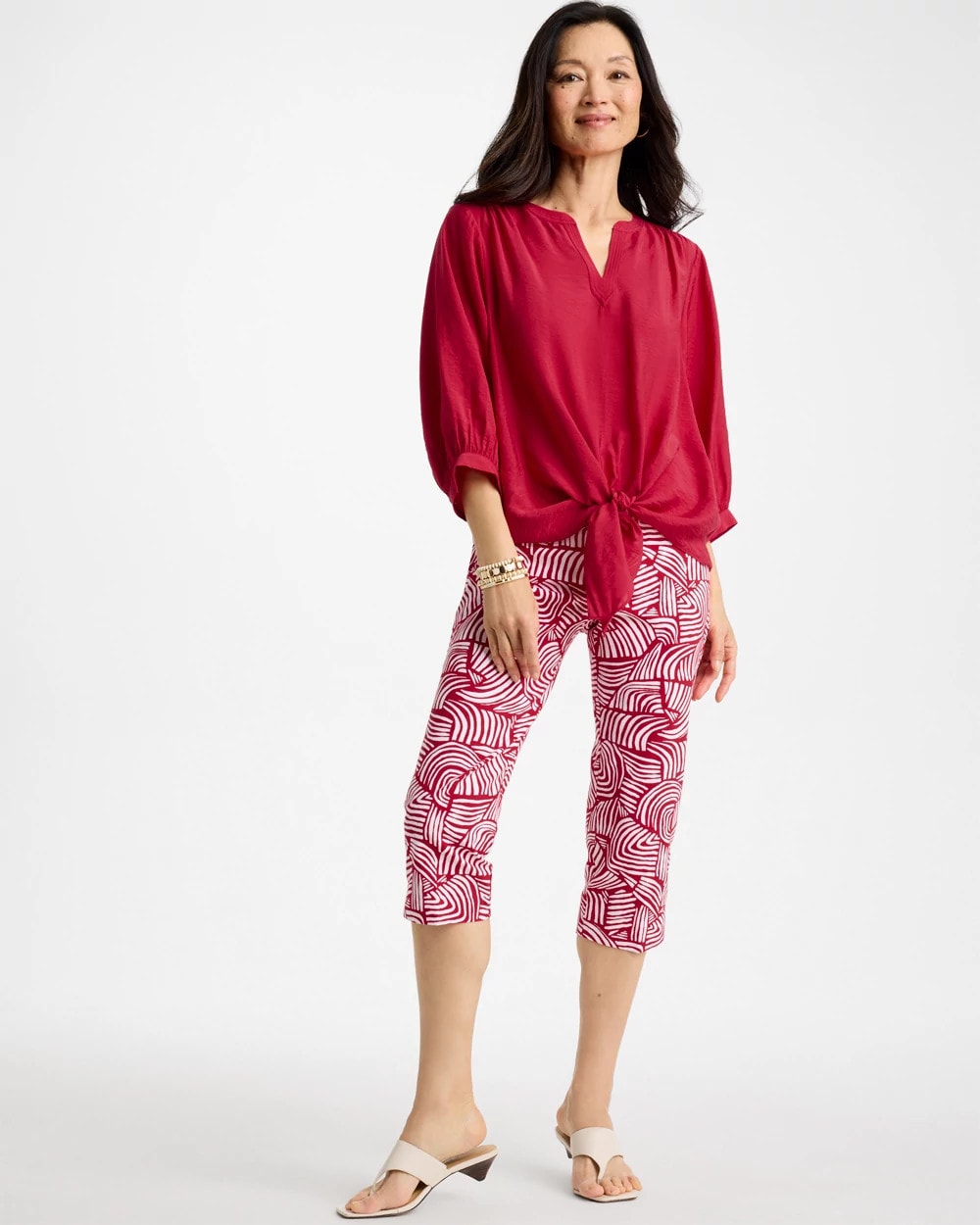 Chico's Sale - Brigitte™ Slim Geo Pull-On Capri Pant Cherry Lush