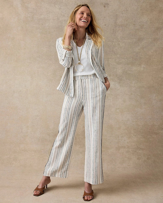 Chico's Featured - Striped Piped Linen Fly Front Pants Neutral